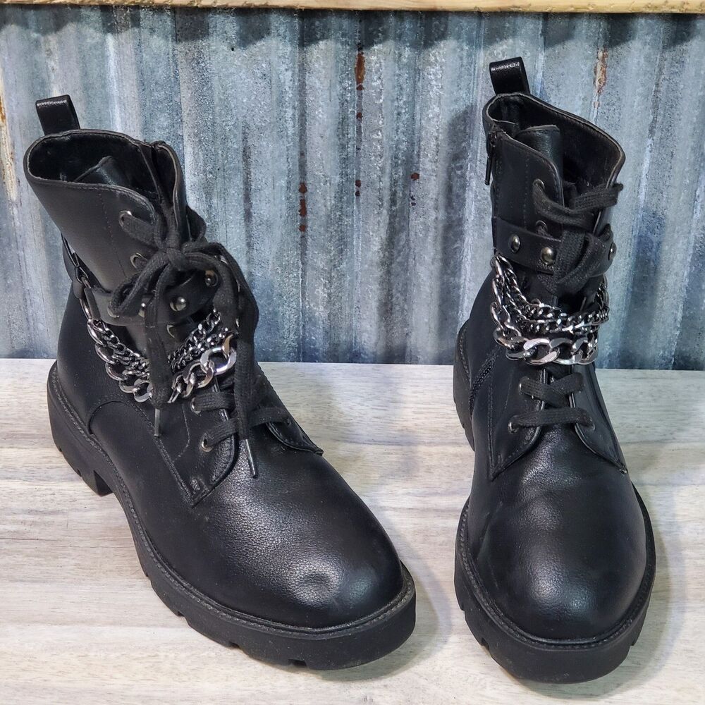 Womans XOXO Prisca XO214400 Boots Black Shoes Sz 7.5 Chains Zippered